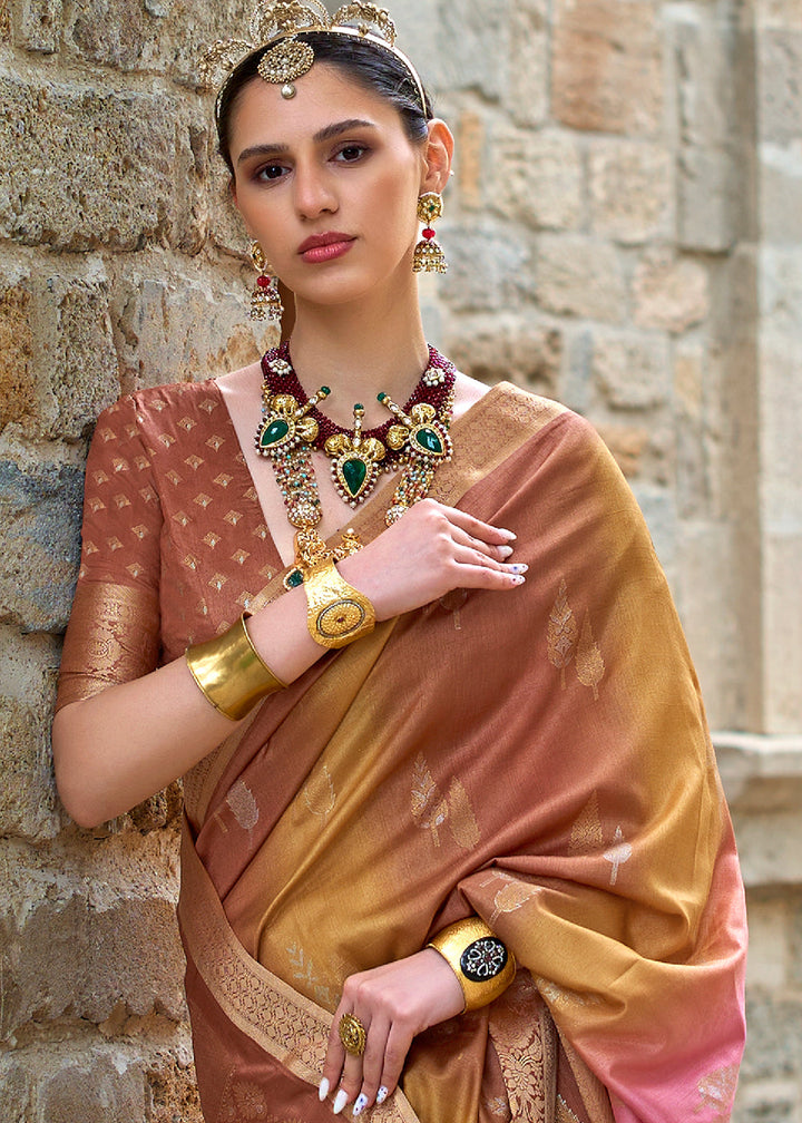 Shades Of Brown Viscose Silk Saree with Aqua Finish work