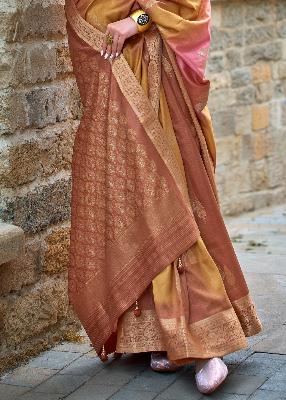 Shades Of Brown Viscose Silk Saree with Aqua Finish work