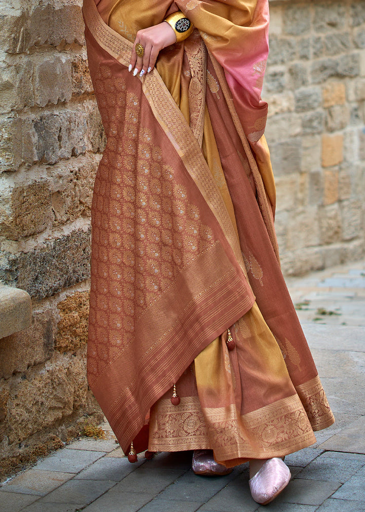 Shades Of Brown Viscose Silk Saree with Aqua Finish work