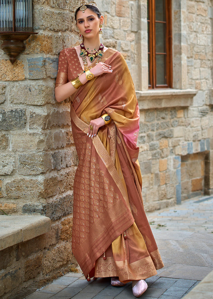 Shades Of Brown Viscose Silk Saree with Aqua Finish work