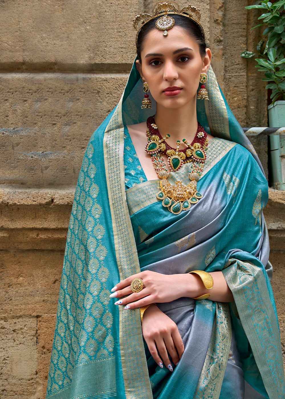 Cerulean Blue Viscose Silk Saree with Aqua Finish work