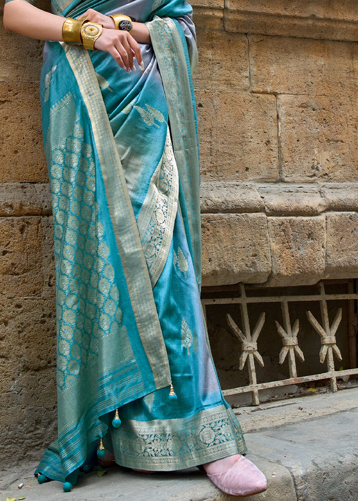 Cerulean Blue Viscose Silk Saree with Aqua Finish work