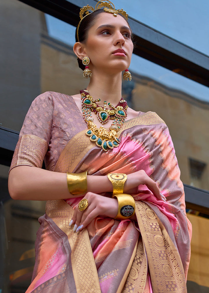 Purple & Pink Viscose Silk Saree with Aqua Finish work