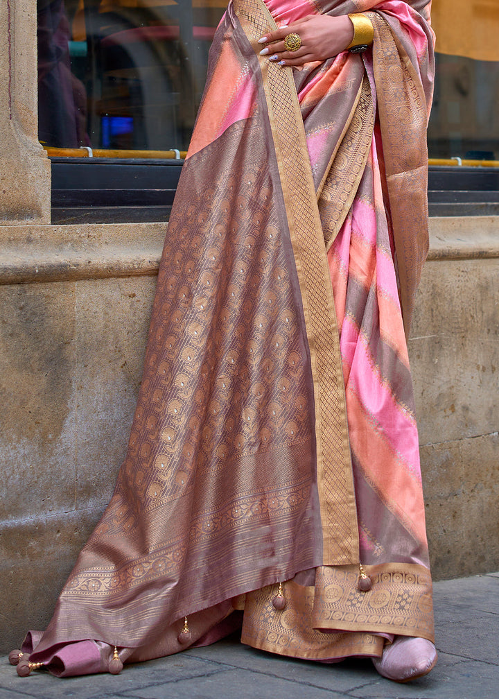 Purple & Pink Viscose Silk Saree with Aqua Finish work