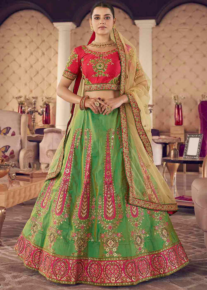 Emerald Green Silk Lehenga Choli with Thread & Zari work