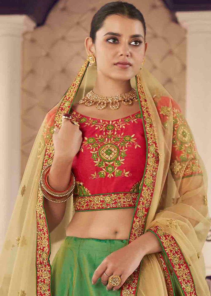 Emerald Green Silk Lehenga Choli with Thread & Zari work