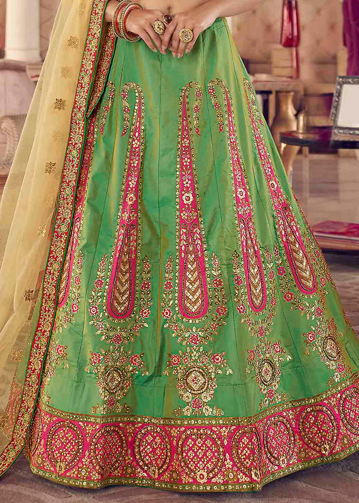 Emerald Green Silk Lehenga Choli with Thread & Zari work