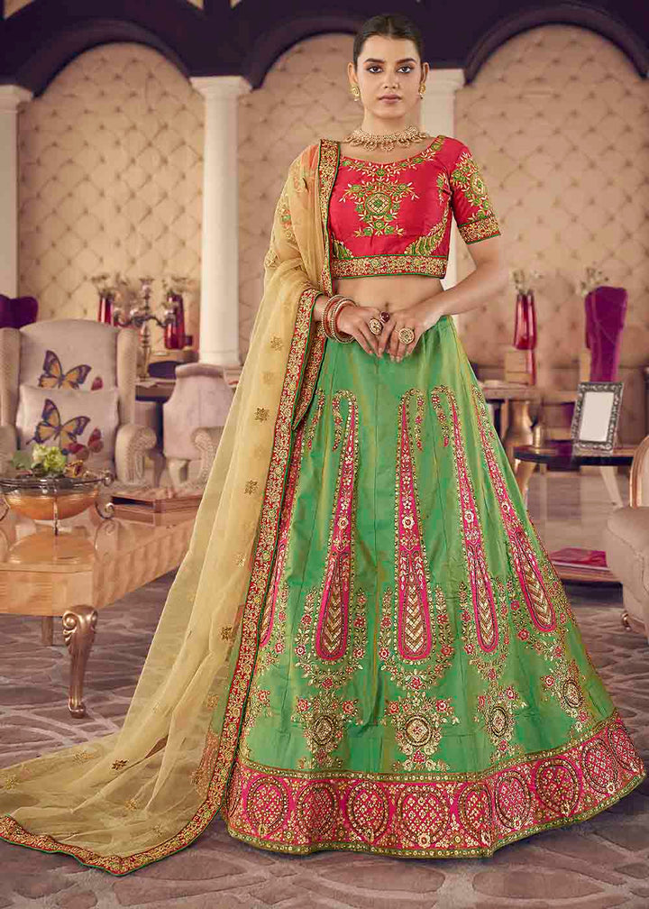 Emerald Green Silk Lehenga Choli with Thread & Zari work