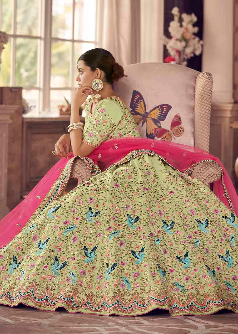 Shades Of Green Art Silk Lehenga Choli with Thread & Zari work