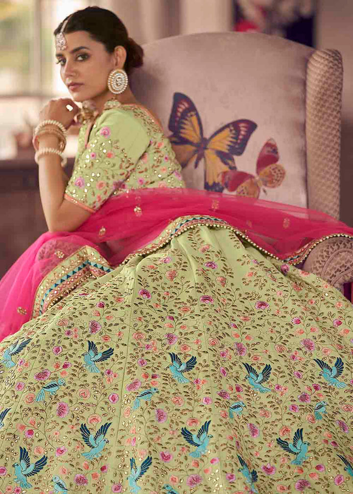 Shades Of Green Art Silk Lehenga Choli with Thread & Zari work