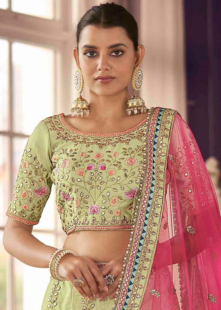 Shades Of Green Art Silk Lehenga Choli with Thread & Zari work