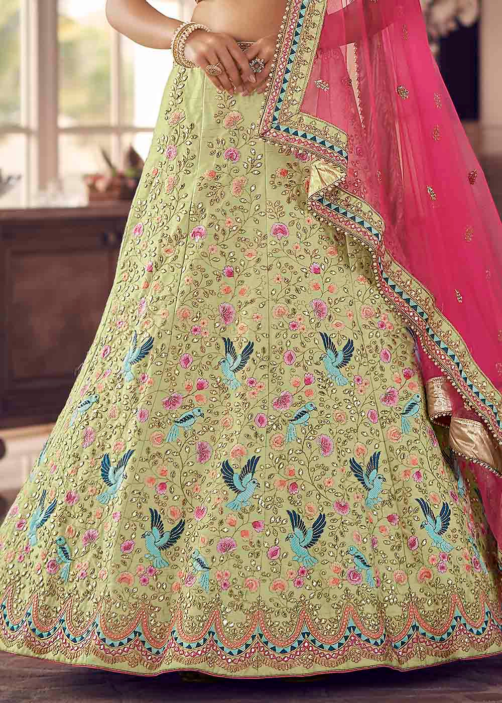 Shades Of Green Art Silk Lehenga Choli with Thread & Zari work