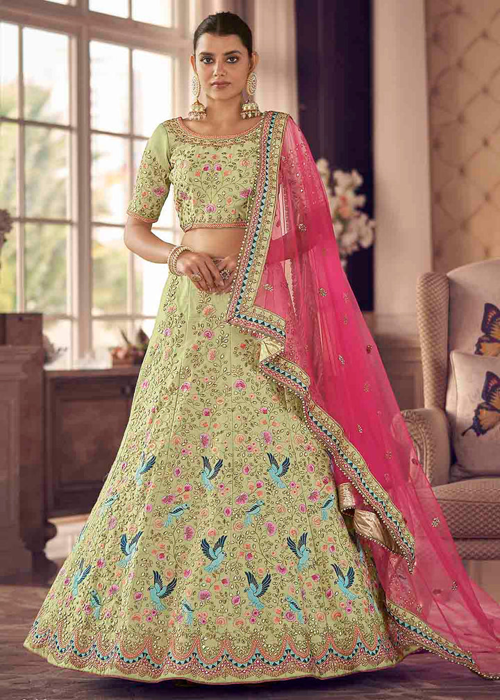 Shades Of Green Art Silk Lehenga Choli with Thread & Zari work