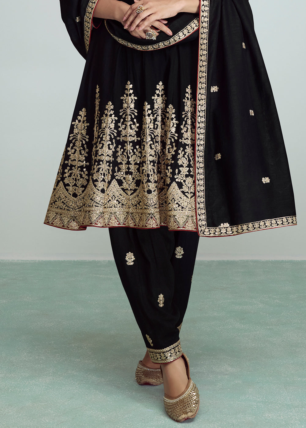 Midnight Black Embroidered Silk Salwar Suit