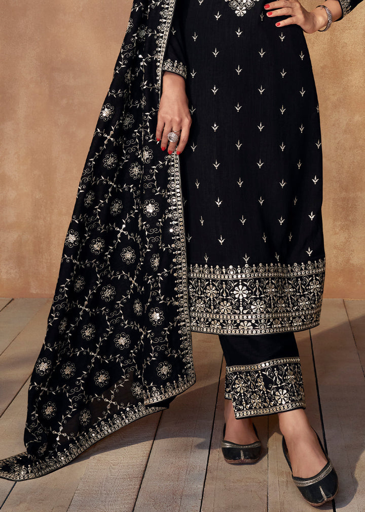 Raven Black Silk Salwar Suit with Embroidery work