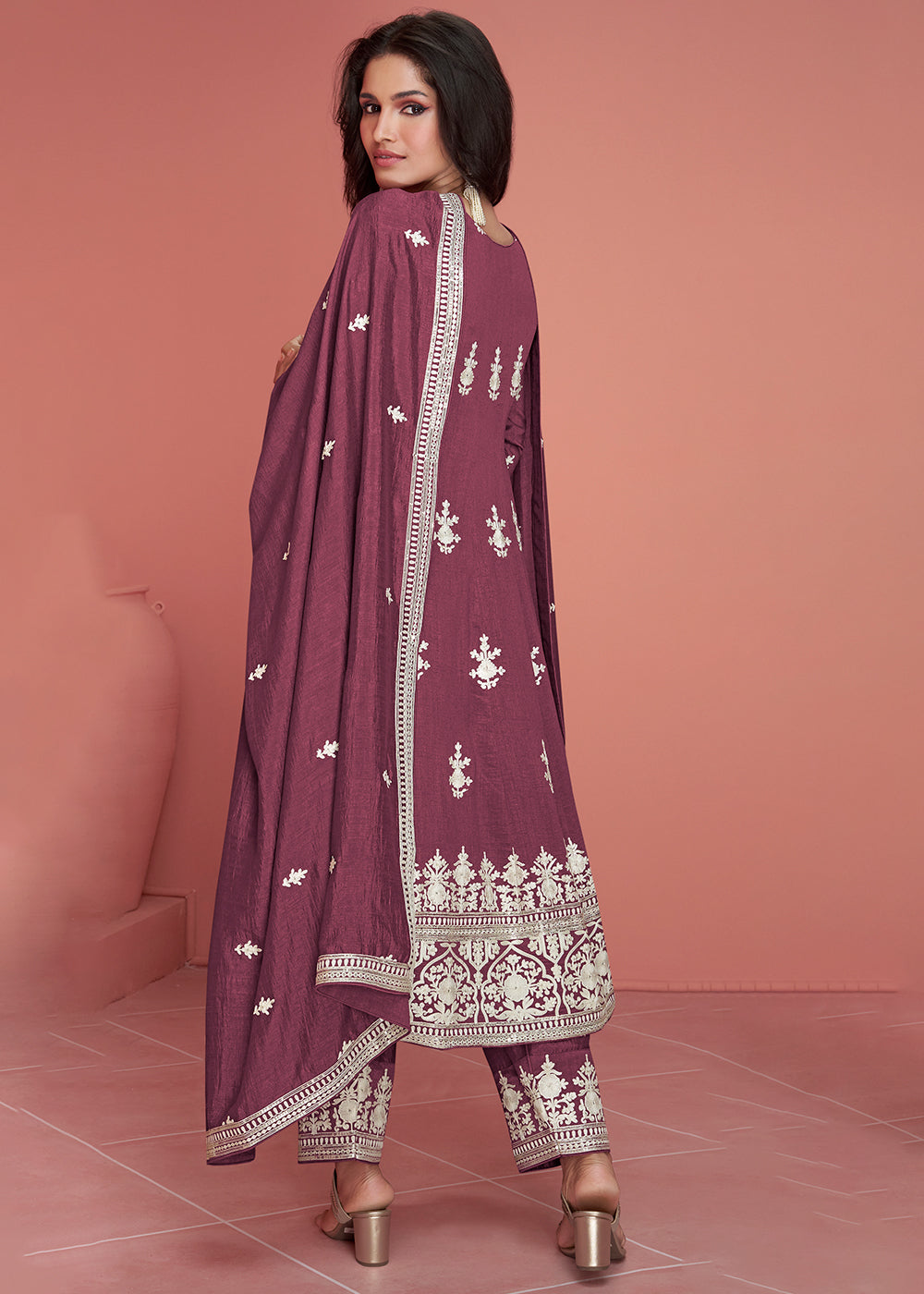 Old Mauve Purple Embroidered Silk Salwar Suit