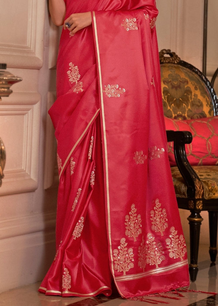 Radical Red Designer Satin Silk Saree