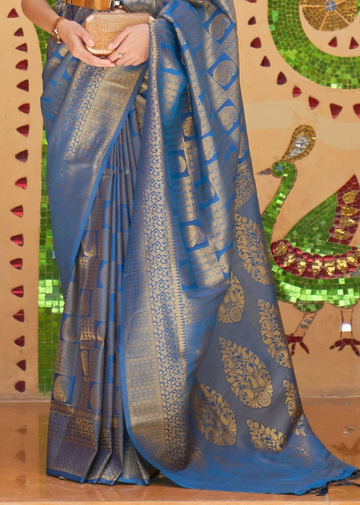 Sapphire Blue Zari Woven Kanjivaram Silk Saree