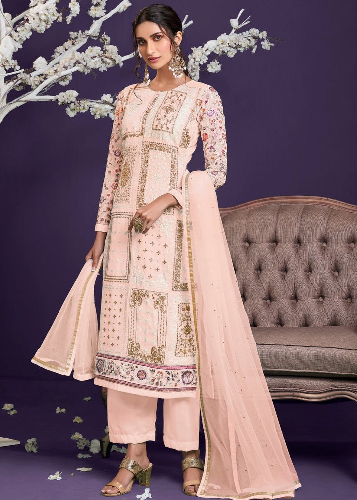 Lemonade Pink Georgette Salwar Suit with Thread, Zari & Sequence work