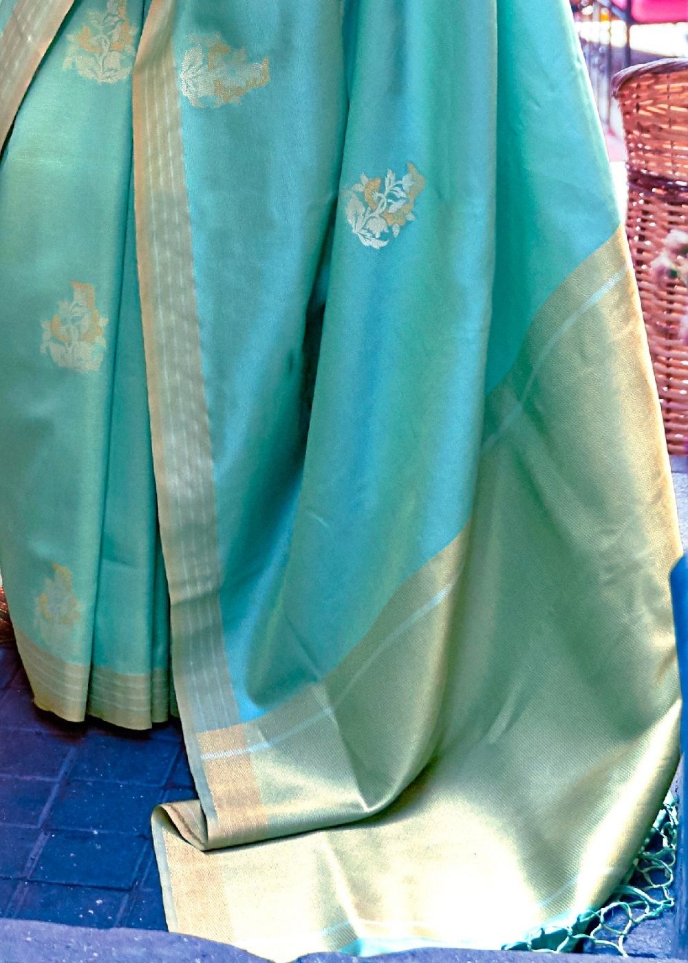 Aqua Blue Designer Wear Woven Banarasi Silk Saree