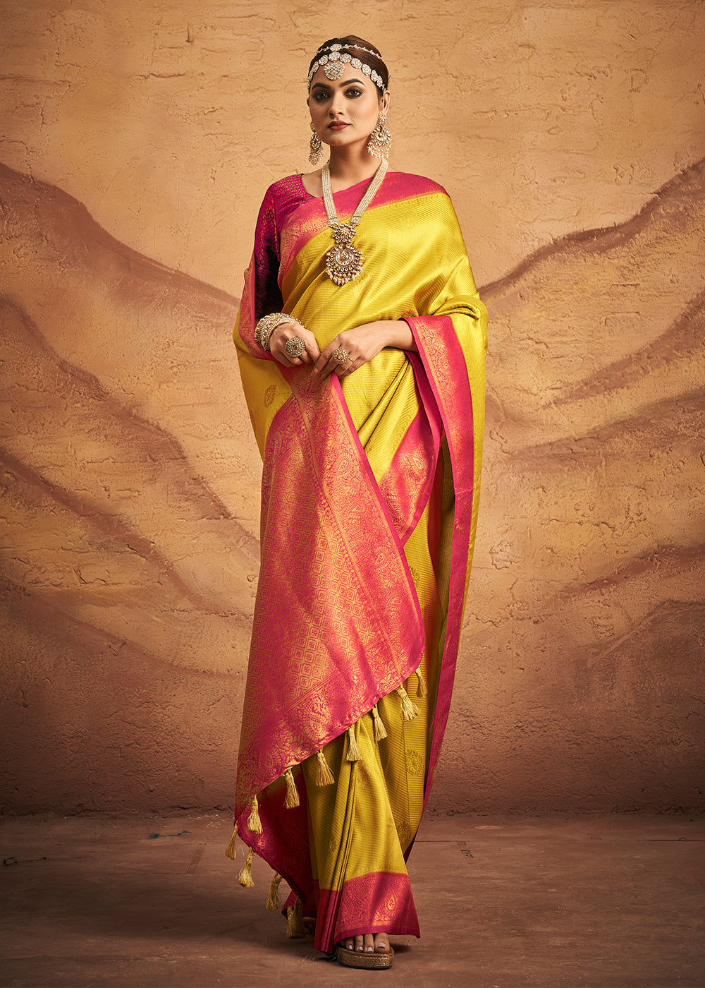 Titanium Yellow Zari Woven Silk Saree