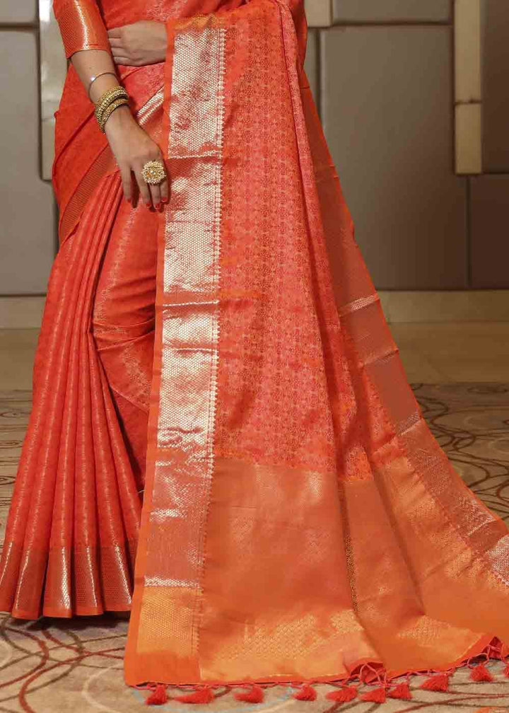 Pumpkin Orange Woven Soft Banarasi Silk Saree