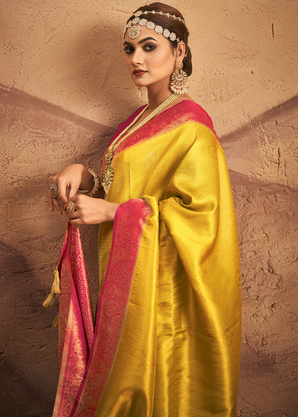 Titanium Yellow Zari Woven Silk Saree