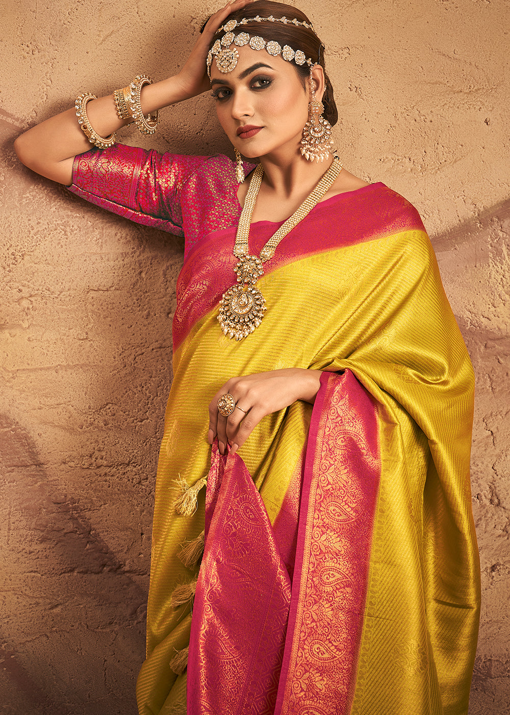 Titanium Yellow Zari Woven Silk Saree