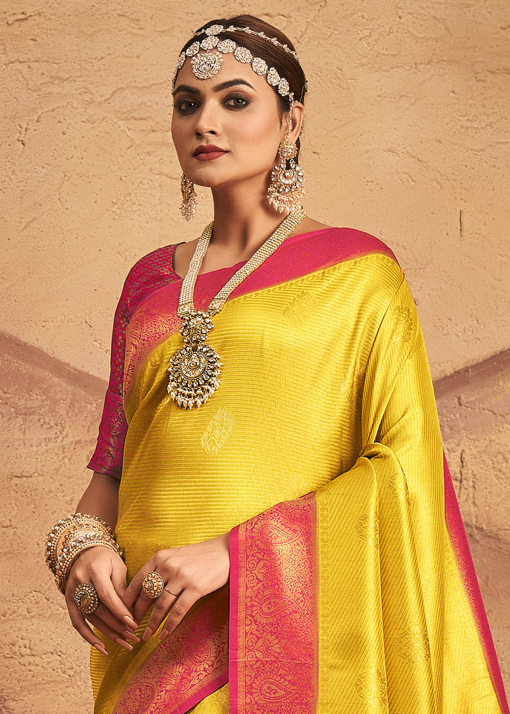 Titanium Yellow Zari Woven Silk Saree