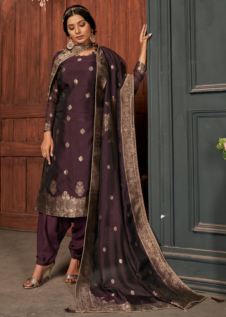 Eggplant Purple Designer Viscose Salwar Suit having Zari work