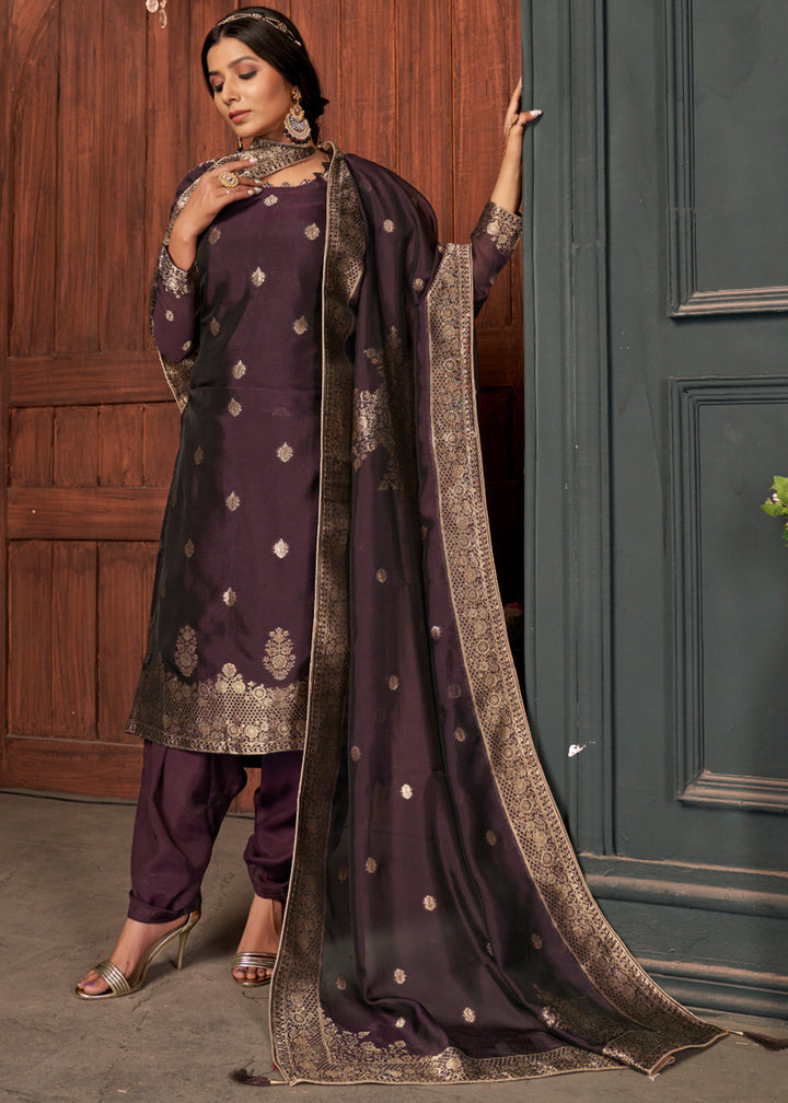 Eggplant Purple Designer Viscose Salwar Suit having Zari work