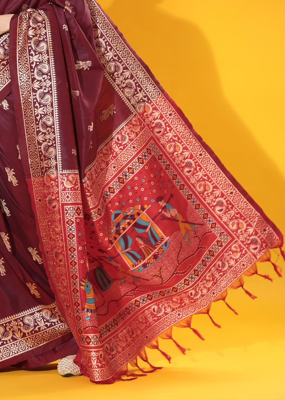 Mulberry Purple Kalamkari Woven Handloom Raw Silk Saree