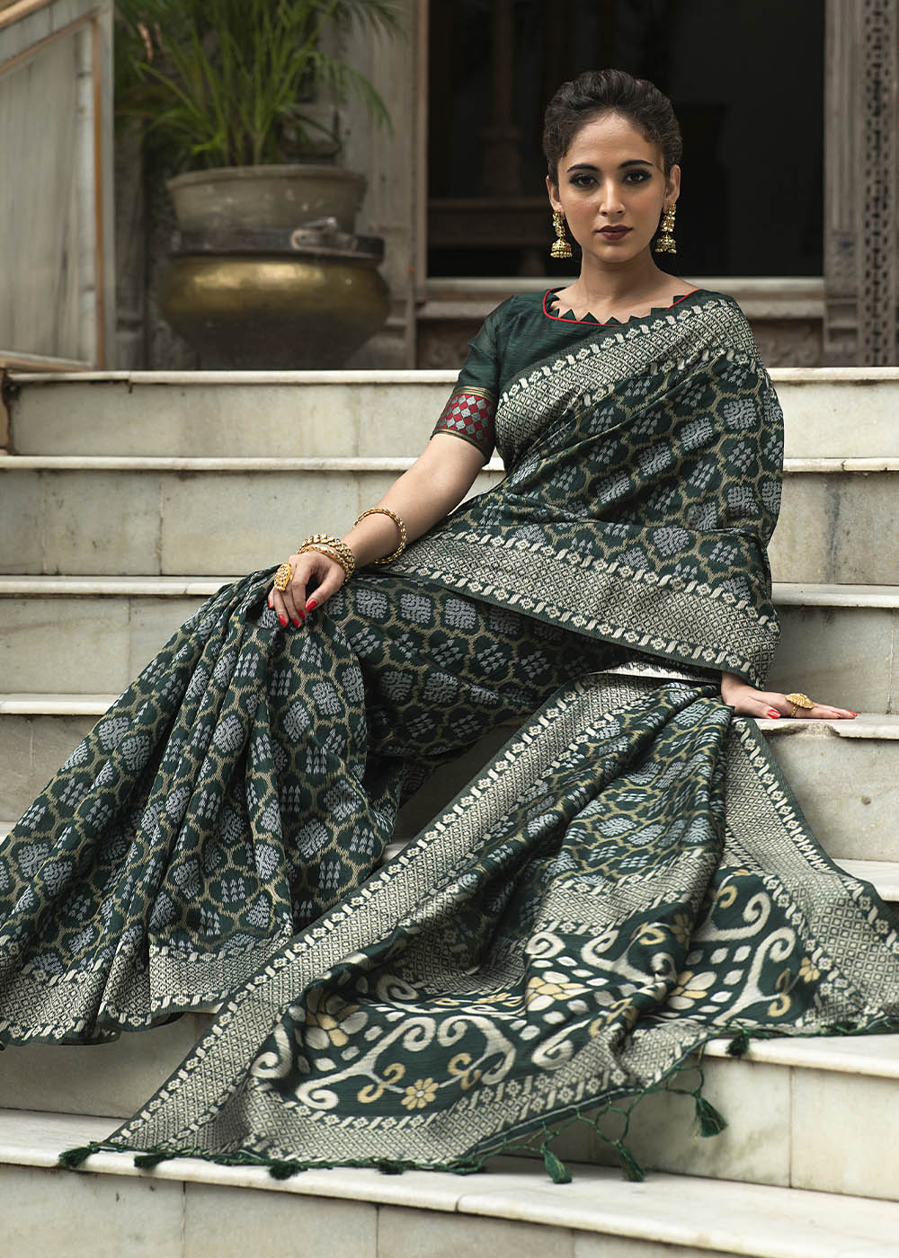 Sacramento Green Zari Woven Tussar Silk Saree