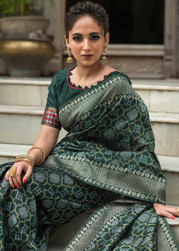 Sacramento Green Zari Woven Tussar Silk Saree