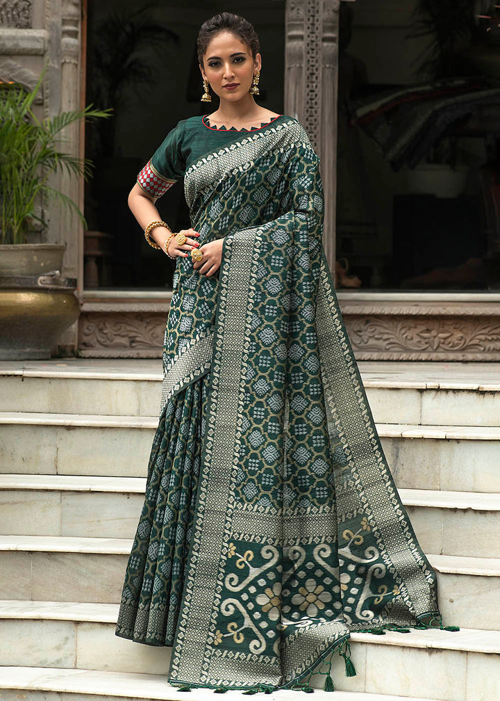 Sacramento Green Zari Woven Tussar Silk Saree