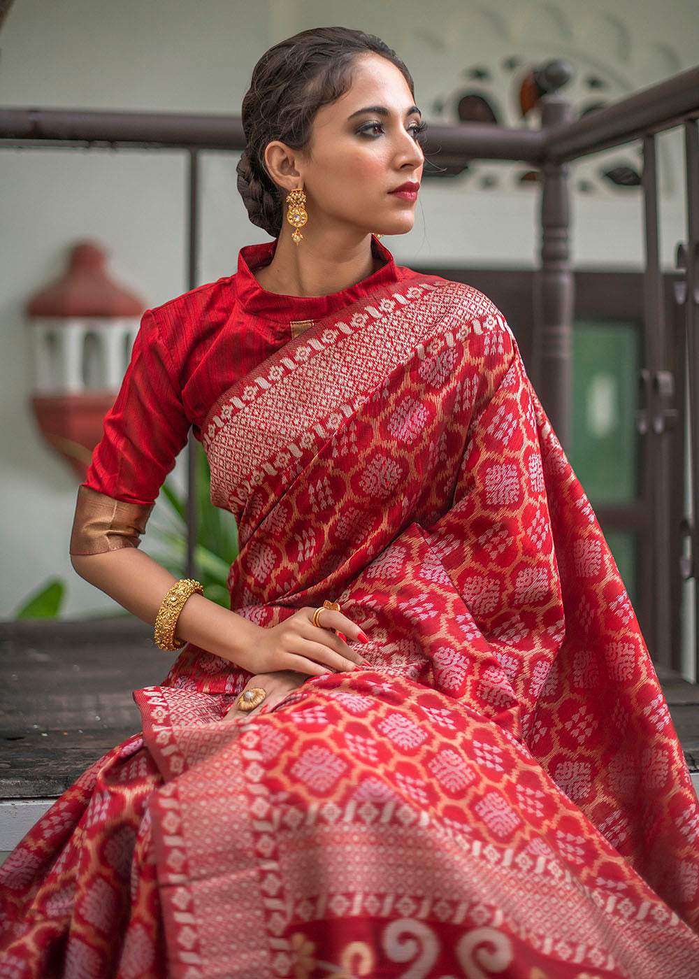 Scarlet Red Zari Woven Tussar Silk Saree