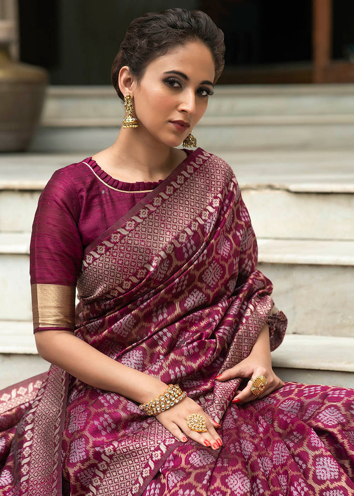 Wine Purple Zari Woven Tussar Silk Saree