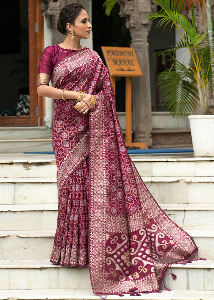 Wine Purple Zari Woven Tussar Silk Saree