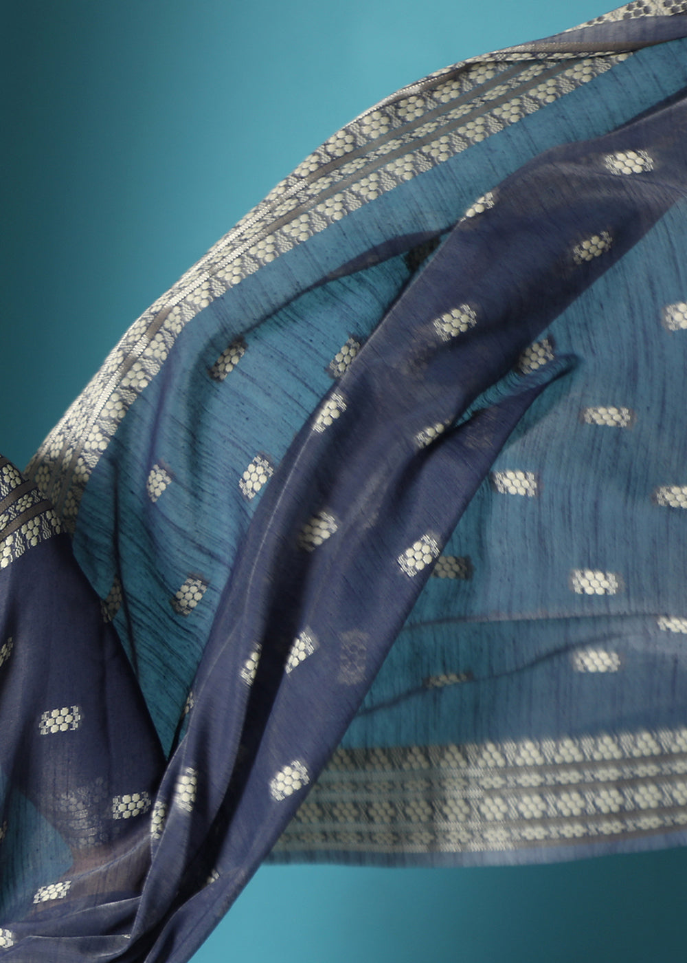 Capri Blue Chikankari Weaving Cotton Saree