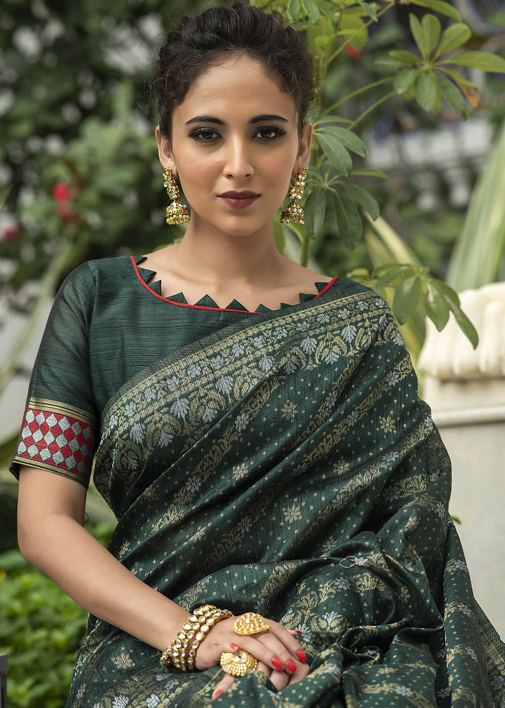 Sacramento Green Zari Woven Tussar Silk Saree with Tassels on Pallu