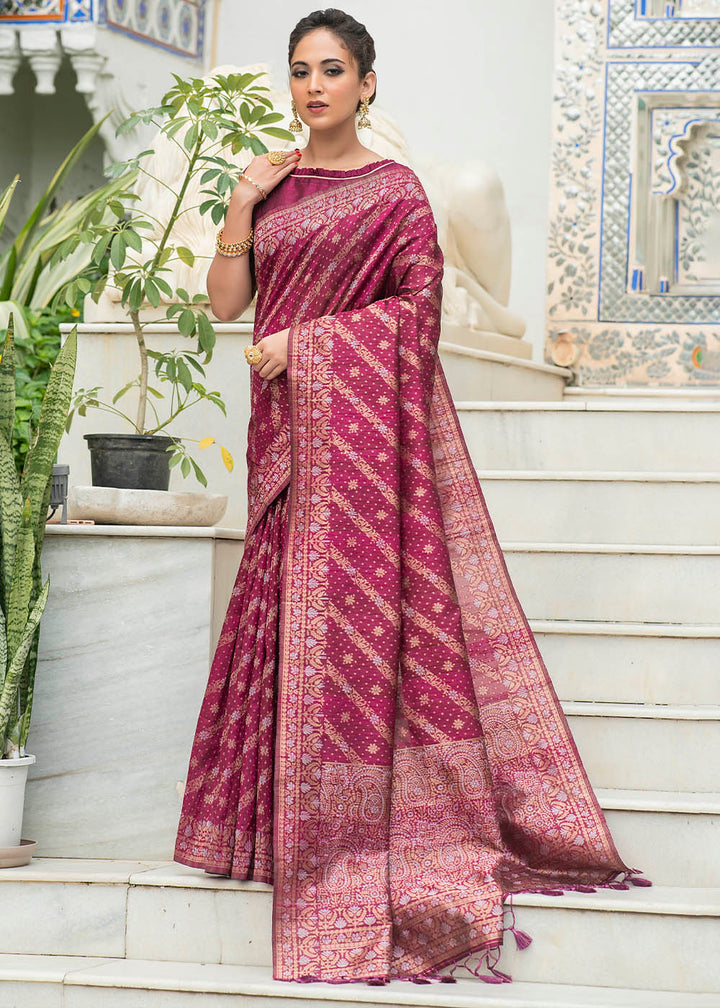 Fandango Purple Zari Woven Tussar Silk Saree with Tassels on Pallu