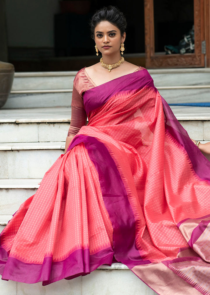 Rouge Pink Designer Woven South Silk Saree