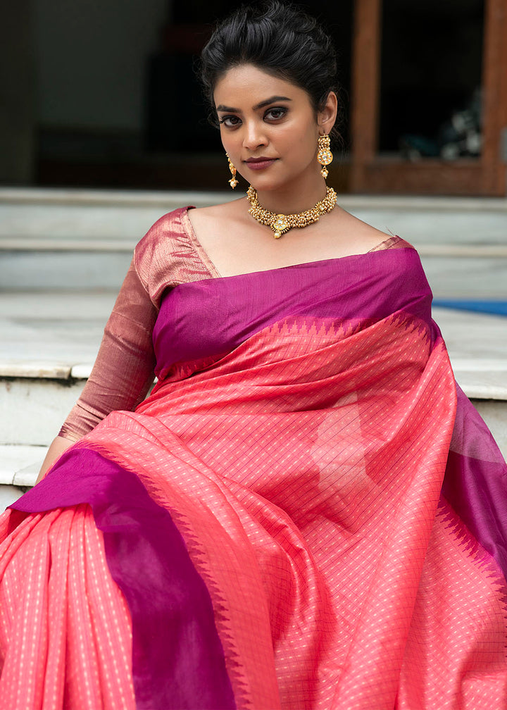 Rouge Pink Designer Woven South Silk Saree