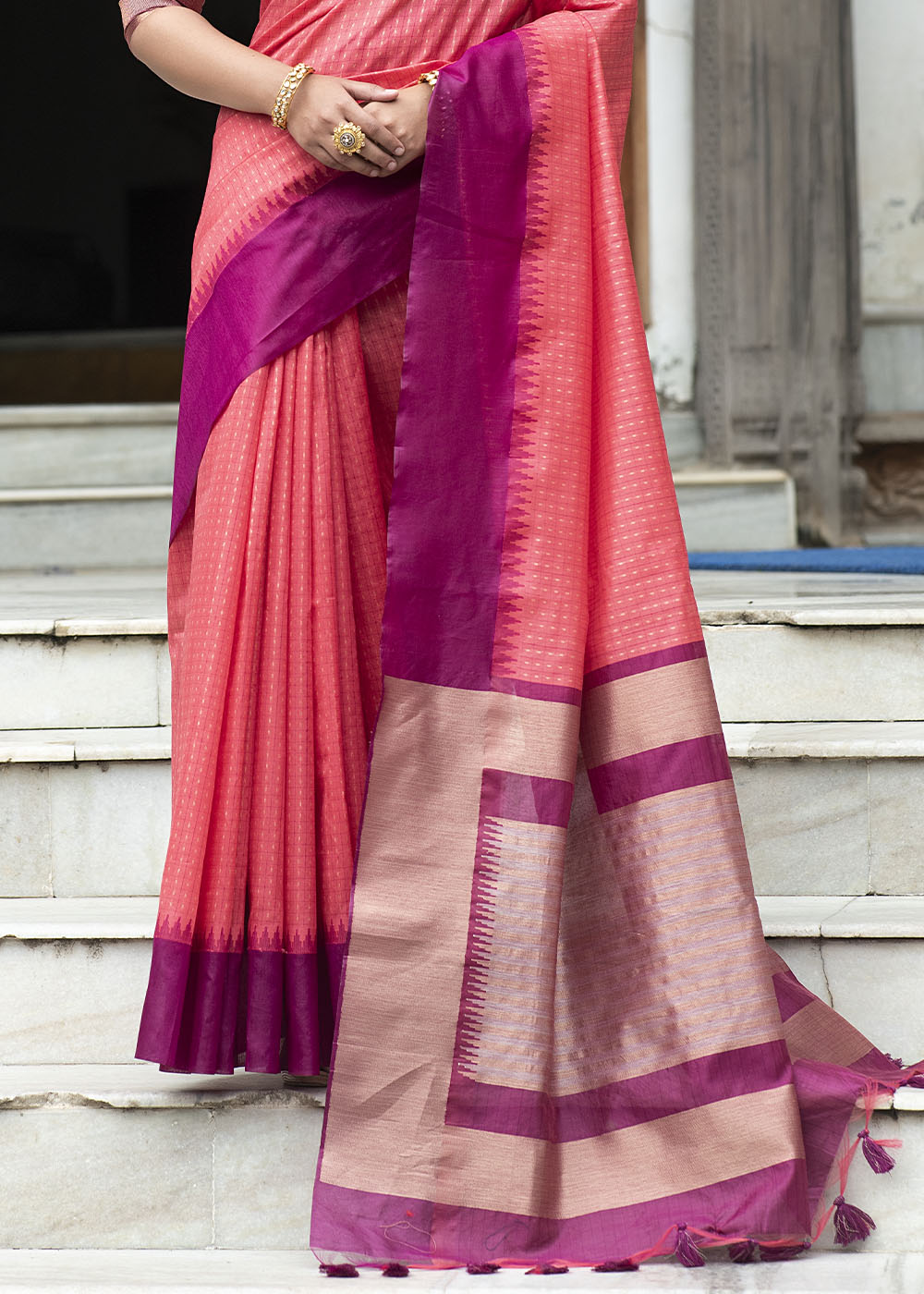 Rouge Pink Designer Woven South Silk Saree