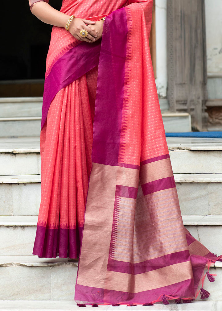 Rouge Pink Designer Woven South Silk Saree