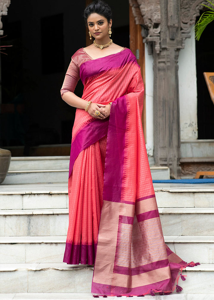 Rouge Pink Designer Woven South Silk Saree