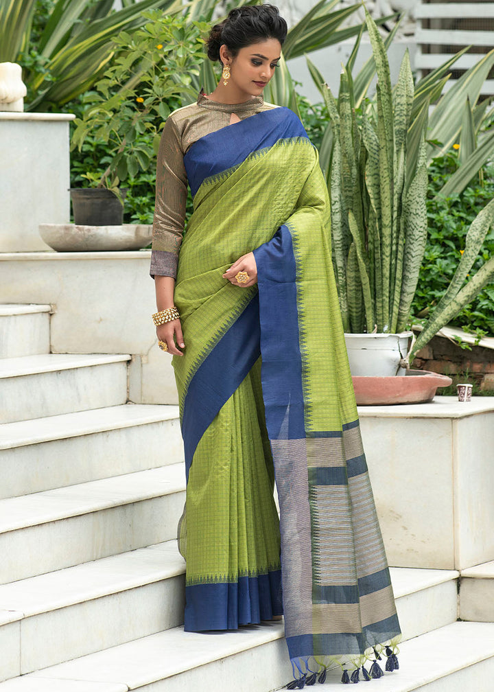 Avocado Green Designer Woven South Silk Saree