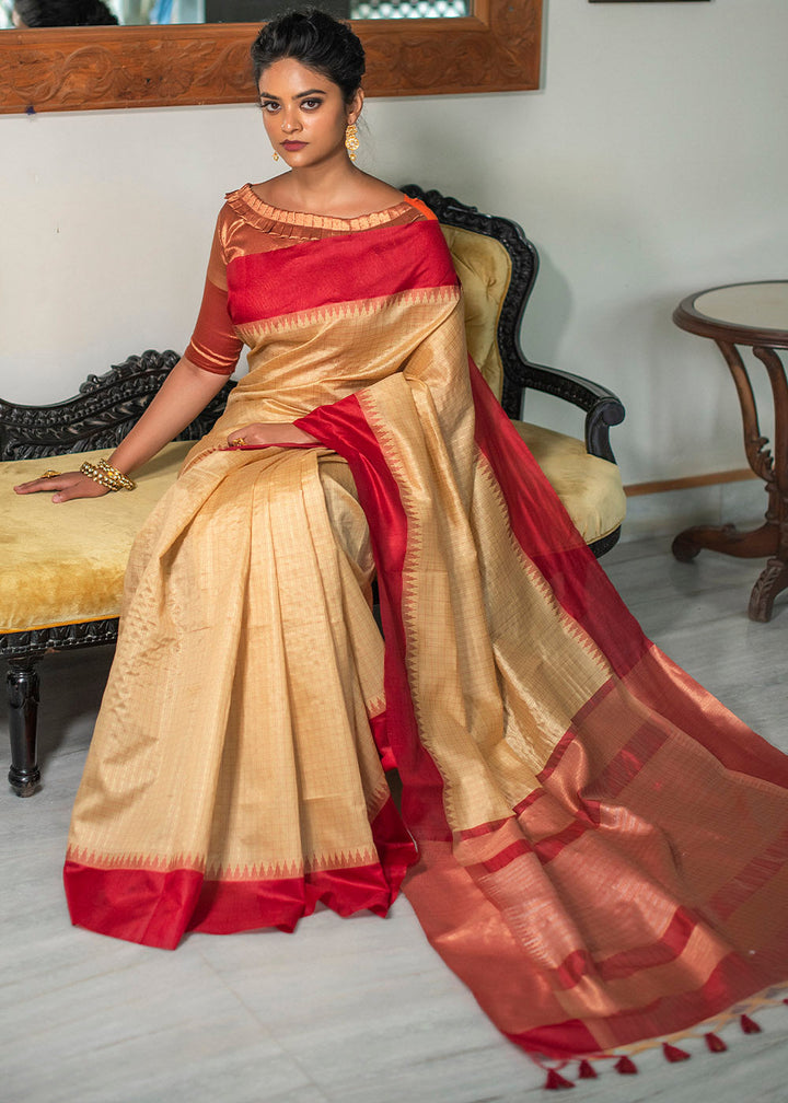 Wheat Brown Designer Woven South Silk Saree