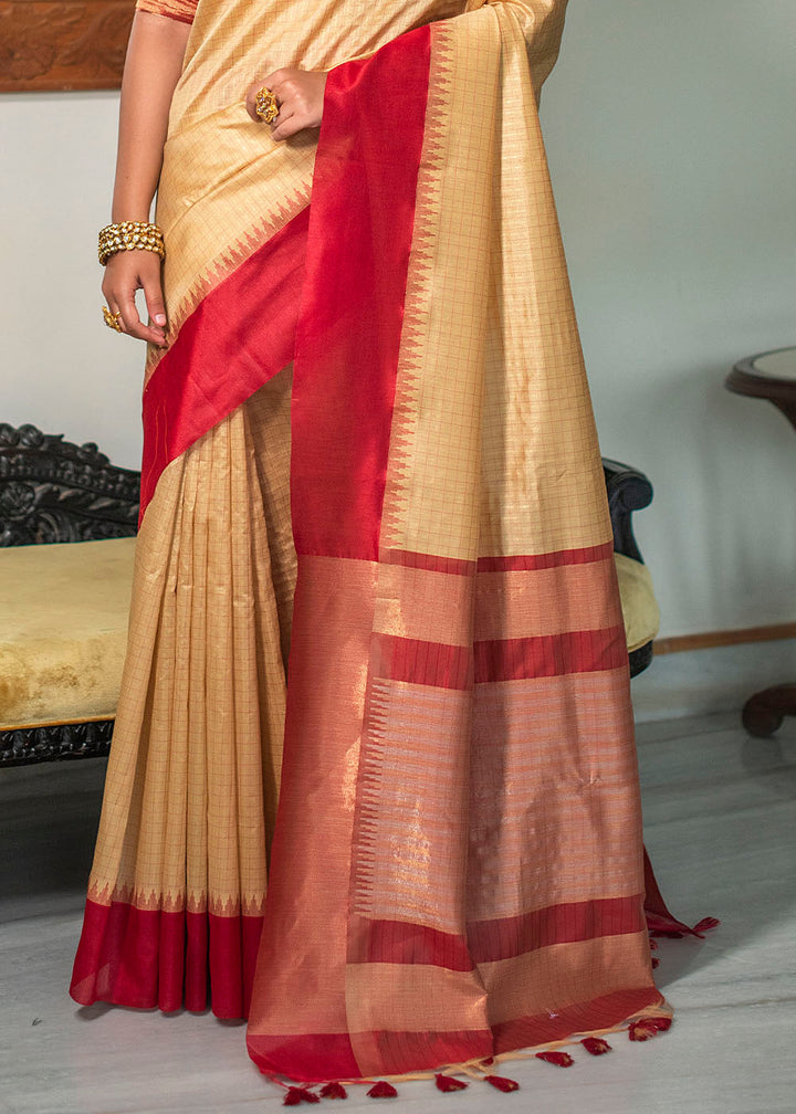 Wheat Brown Designer Woven South Silk Saree