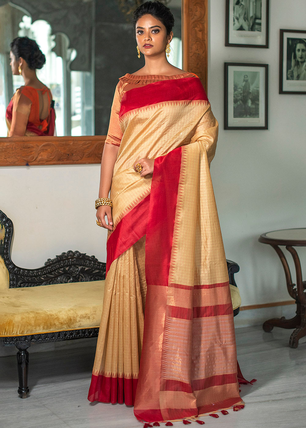 Wheat Brown Designer Woven South Silk Saree